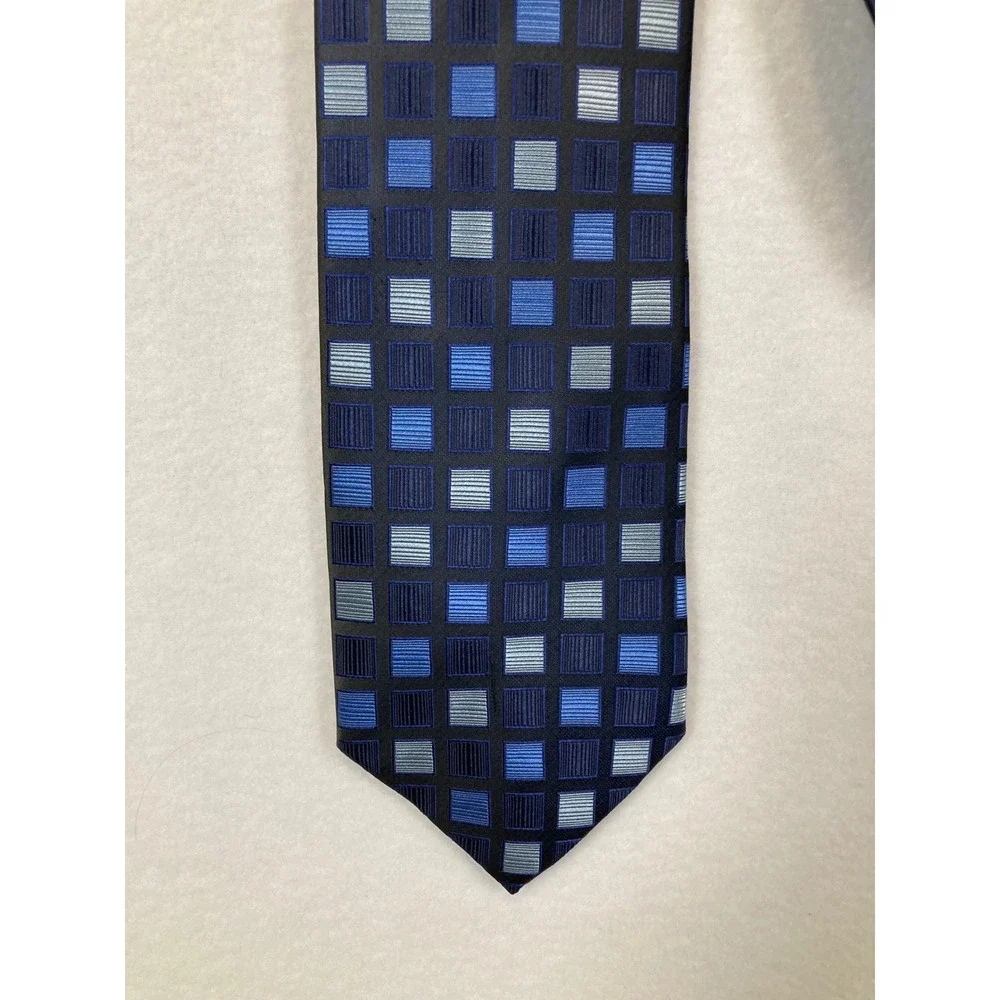 Knightsbridge‎ Geometric Square Tie Mens OS Blue Navy Silver Woven Polyester